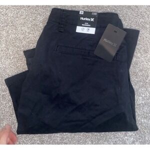 Hurley CTN Twill Walk‎ Shorts Mens 38 Black Chino 9" Camp Cotton Durable Work
